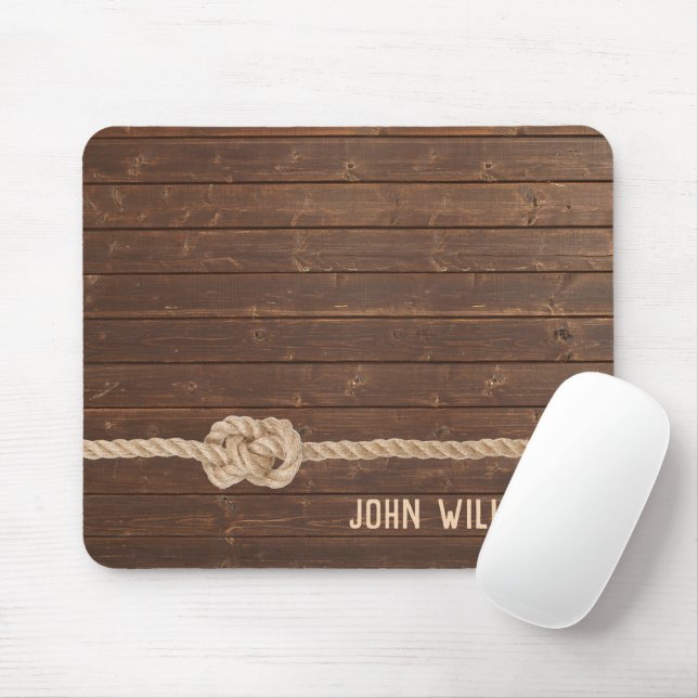 Rope Knot on Oak Wood  Mouse Mat (With Mouse)