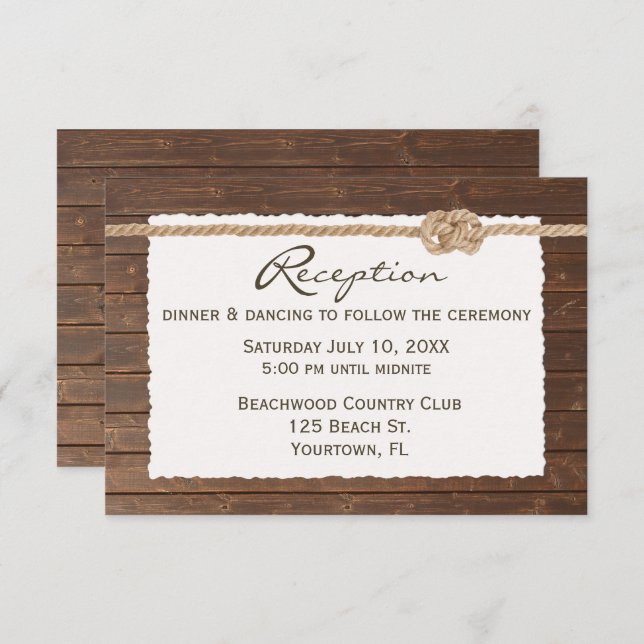 Rope Knot On Wood Wedding Reception RSVP Card (Front/Back)