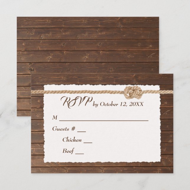 Rope Knot On Wood Wedding RSVP (Front/Back)