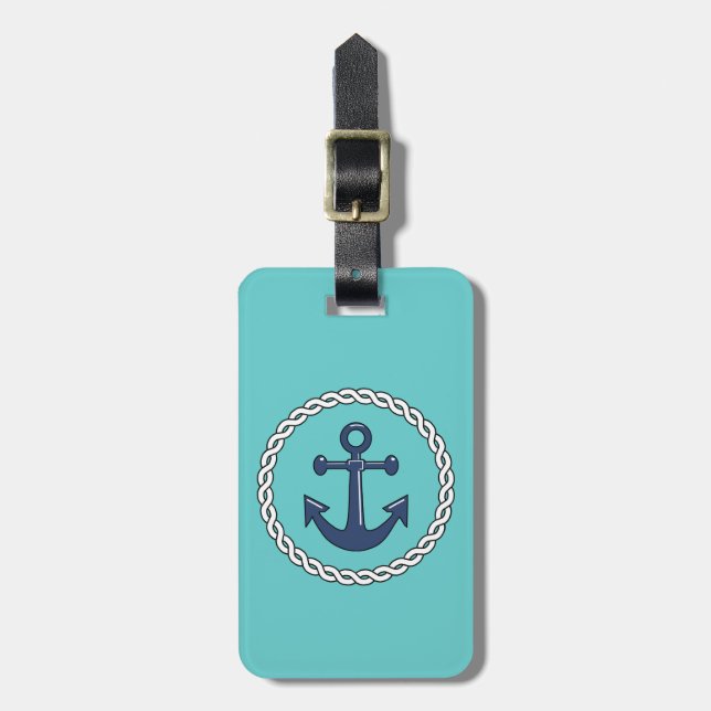 Rope n Anchor Aqua Personalised Luggage Tag (Front Vertical)