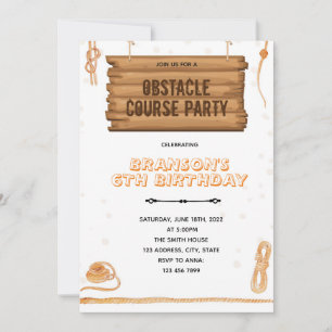 Rope obstacle course party theme invitation