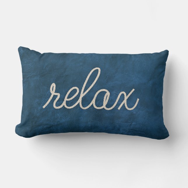 Rope RELAX Text On Blue Leather Lumbar Cushion (Front)