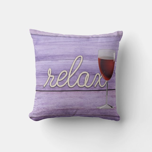 rope "relax" text on purple wood cushion (Front)