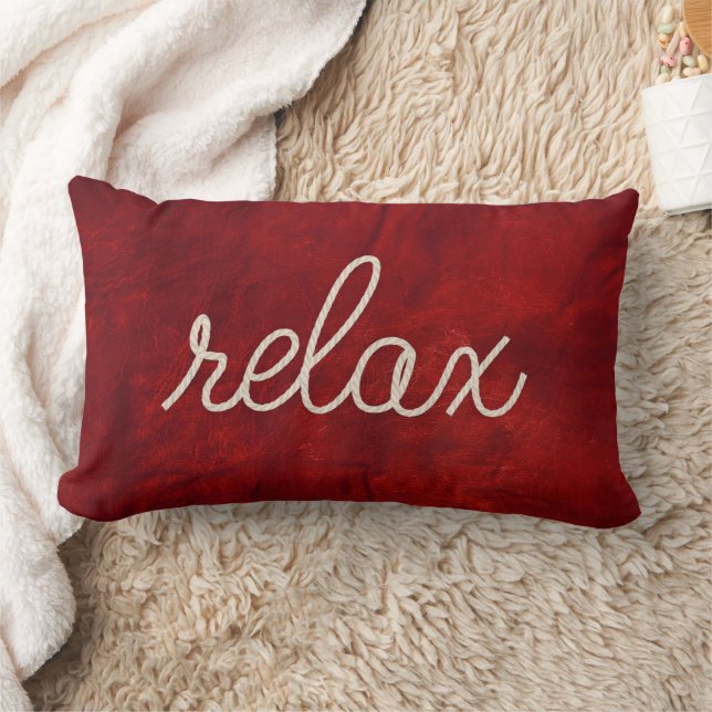 Rope RELAX Text On Red Leather Lumbar Cushion (Blanket)