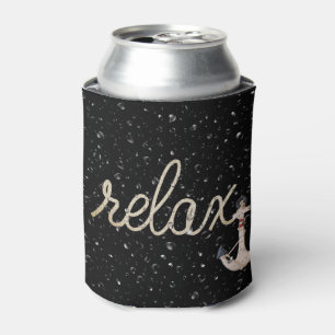 Rope Relax Text with Anchor Can Cooler