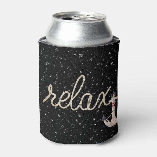 Rope Relax Text with Anchor Can Cooler (Can Front)