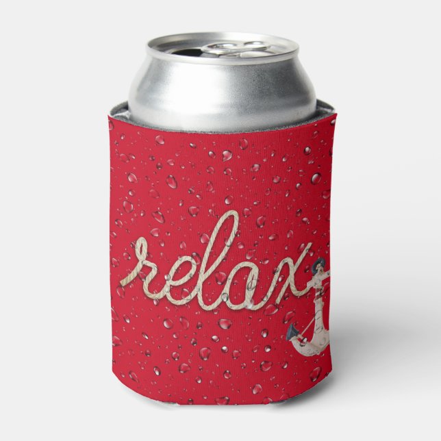 Rope Relax Text with Anchor Can Cooler (Can Front)
