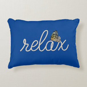 Rope Relax Text with Butterfly on Blue Decorative Cushion