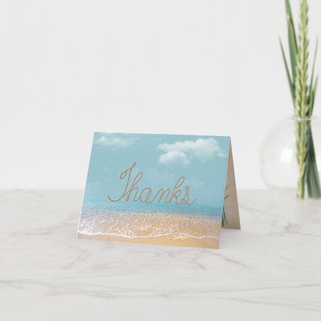 Rope THANKS text on beach Thank You Card (Front)