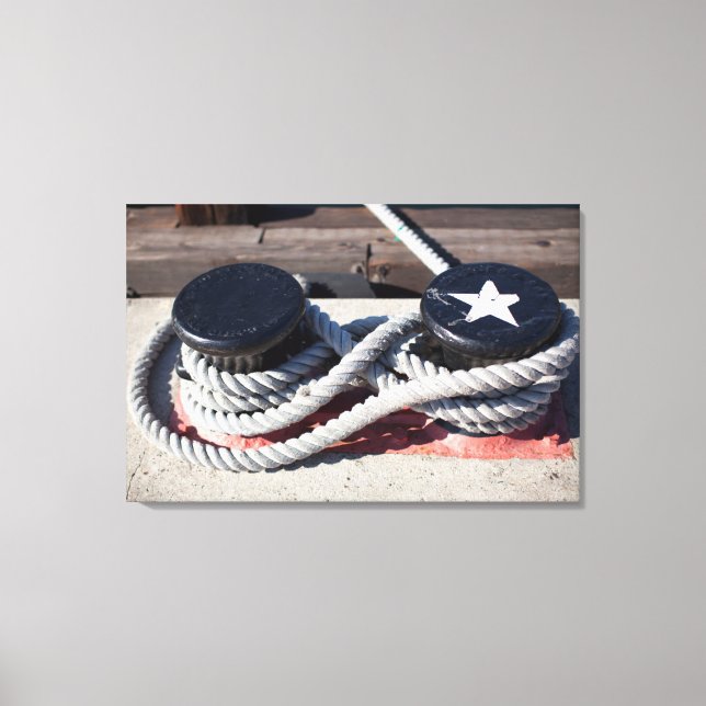 Rope Tied To Two Bollards Canvas Print (Front)