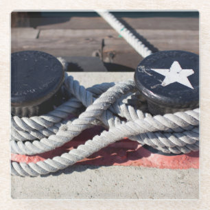 Rope Tied To Two Bollards Glass Coaster