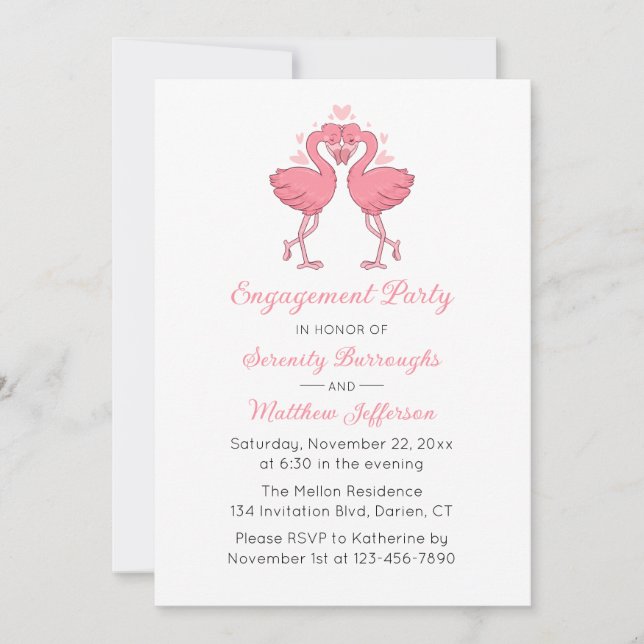 ropical Pink Flamingo Hawaiian Engagement Party Invitation (Front)