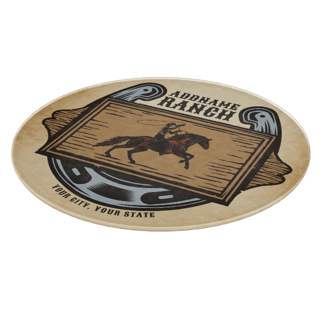 Roping Cowboy ADD NAME Western Family Horse Ranch Cutting Board (Corner)