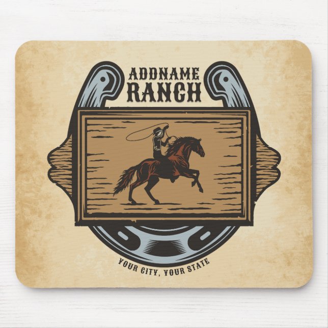 Roping Cowboy ADD NAME Western Family Horse Ranch Mouse Mat (Front)