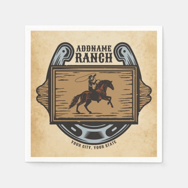 Roping Cowboy ADD NAME Western Family Horse Ranch Napkin (Front)