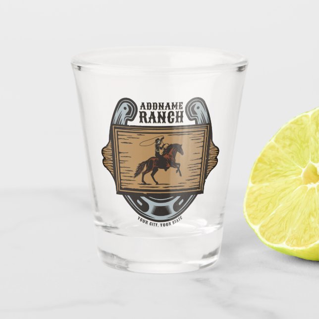 Roping Cowboy ADD NAME Western Family Horse Ranch Shot Glass (Front)