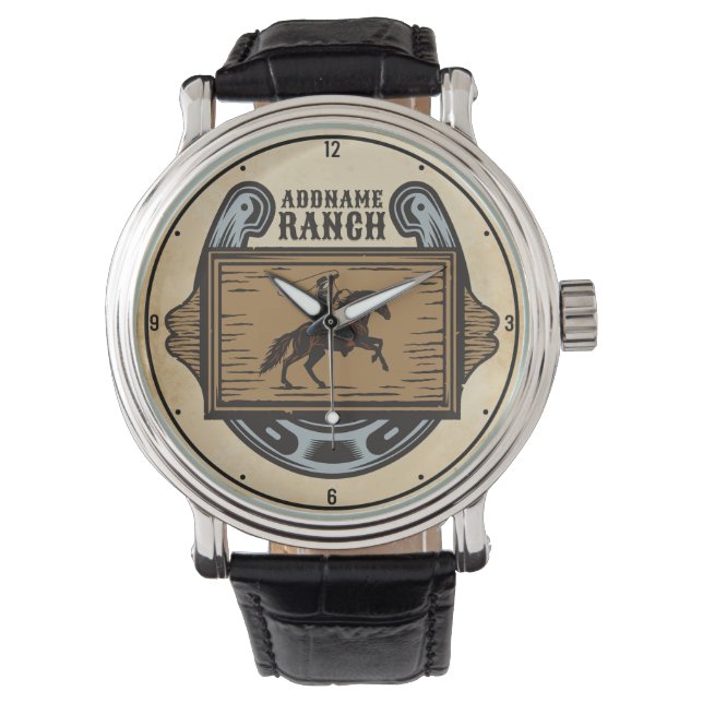 Roping Cowboy ADD NAME Western Family Horse Ranch Watch (Front)