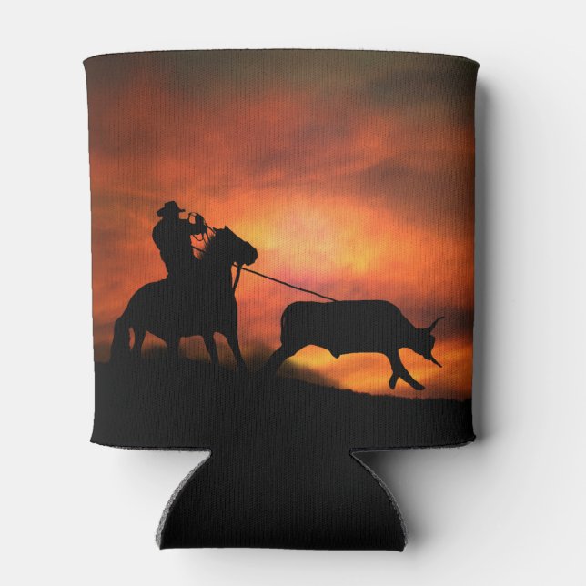 Roping Cowboy Horse and Steer Can Cooler (Back)