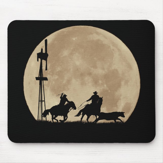 Roping Cowboys in the Moonlight Mouse Mat (Front)