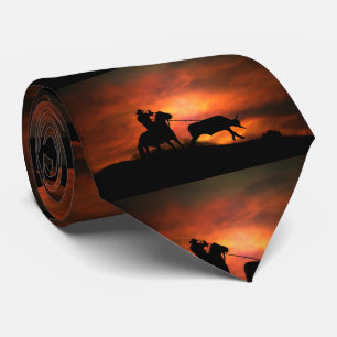 Roping Horse And Cowboy Country Western Tie