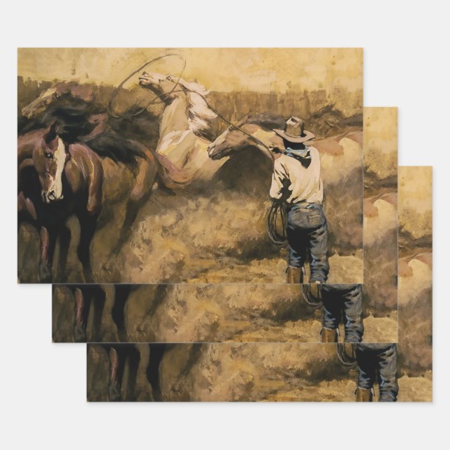 “Roping Palomino” Western Art by Maynard Dixon Wrapping Paper Sheet (Set)