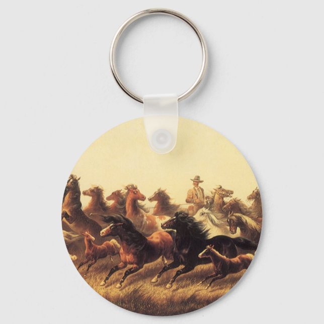 Roping Wild Horses by James Walker Key Ring (Front)