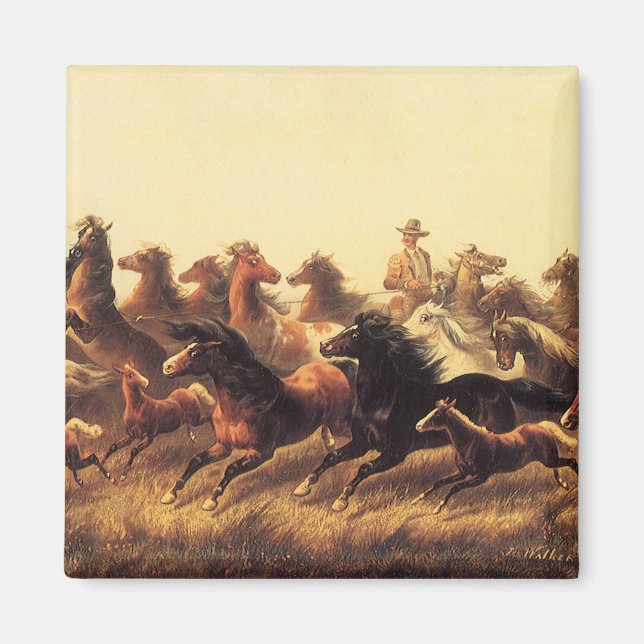 Roping Wild Horses by James Walker Magnet (Front)