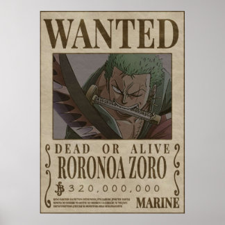 RORANORA ZORO One Piece Wanted Poster