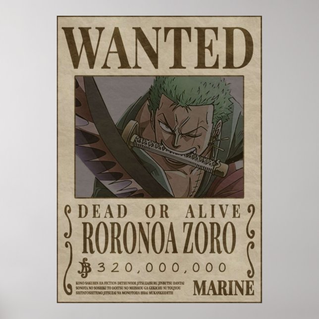 RORANORA ZORO One Piece Wanted Poster (Front)