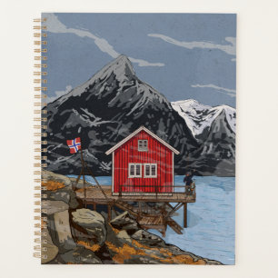 Rorbu Lofoten Bergen Norway Landscape Illustration Planner