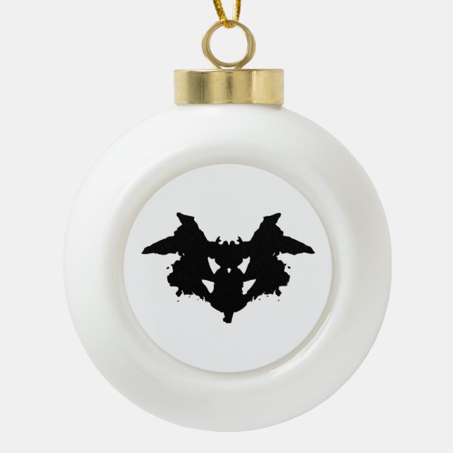 Rorschach Inkblot Ceramic Ball Christmas Ornament (Front)