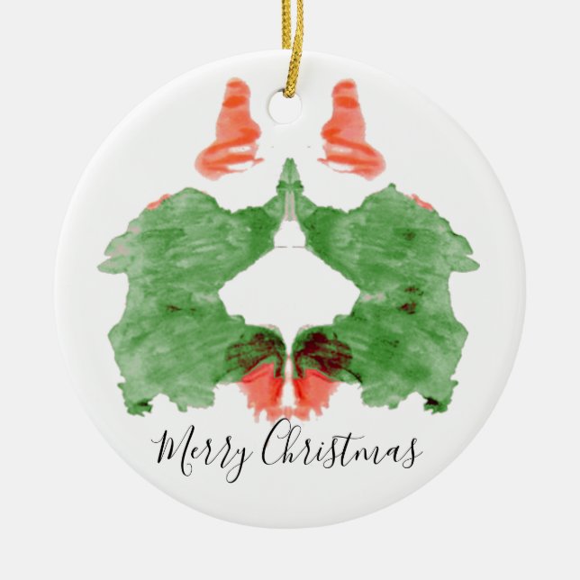 Rorschach Inkblot Santa's Elves Ceramic Tree Decoration (Front)