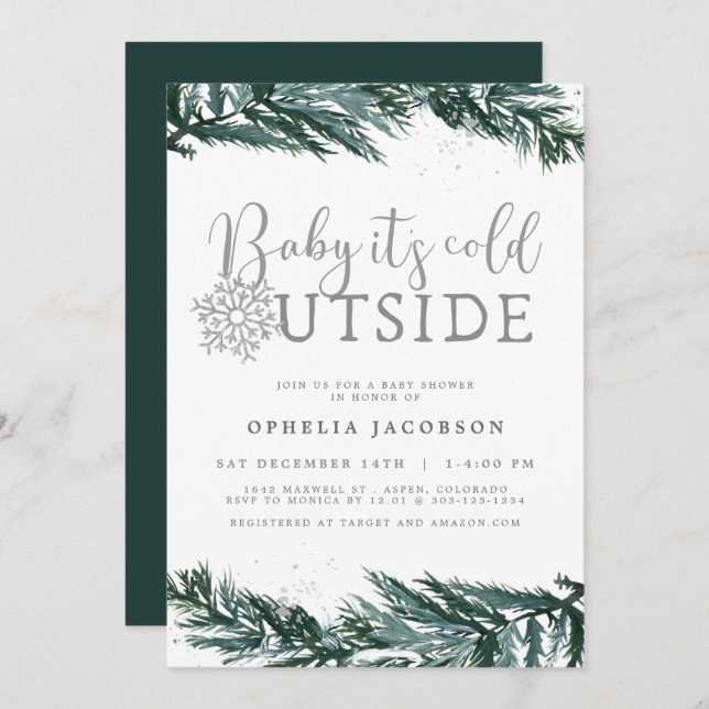 RORY Baby Its Cold Outside Winter Pine Baby Shower Invitation (Front/Back)
