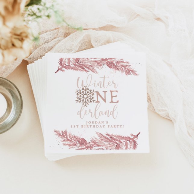 RORY Blush Winter OnderLand Pine 1st Birthday Napkin (Creator Uploaded)