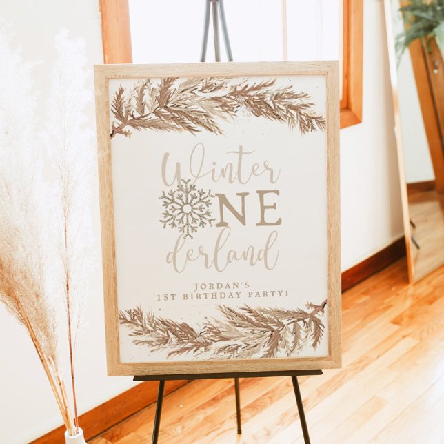 RORY Boho Beige Winter Wonderland First Birthday Poster (Creator Uploaded)
