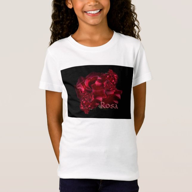 Rosa Abstract Red Rose Cluster Design Girls TShirt (Front)