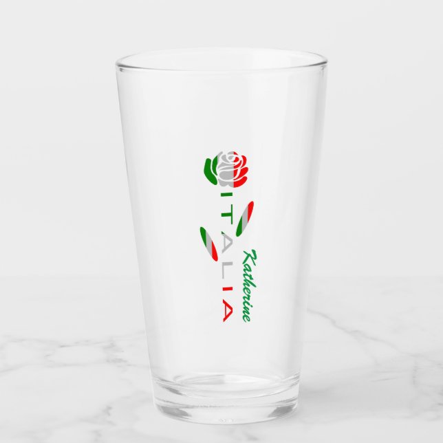 Rosa Bandiera Italiana con Italia Personalised Glass (Front)