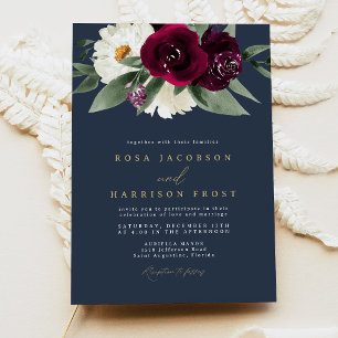 ROSA Burgundy and Navy Floral Winter Wedding Invitation