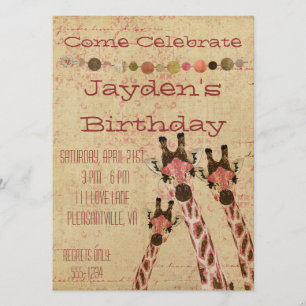 Rosa & Copper Giraffes  Birthday Invitation