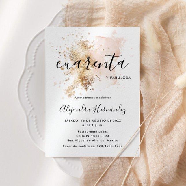 Rosa Cuarenta y Fabulosa Cumpleaños Invitation (Creator Uploaded)