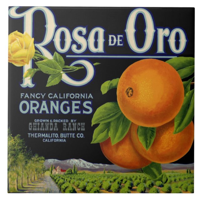 Rosa de Oro Orange Crate Label Tile (Front)