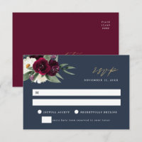 ROSA Elegant Navy & Burgundy Wedding RSVP Card
