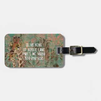 Rosa Giraffes Damask  Luggage Tag