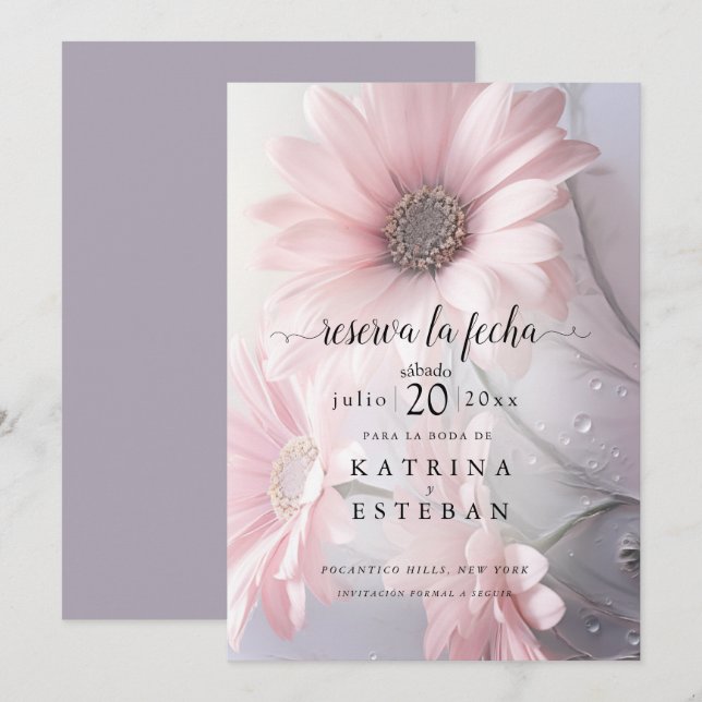 rosa margarita floral guardar la fecha save the date (Front/Back)