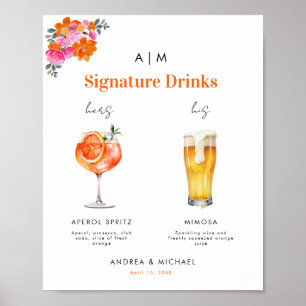 Rosa Orangefarbene Signatur Drink Cocktail Hochze Poster