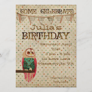 Rosa Owl Birthday Invitation