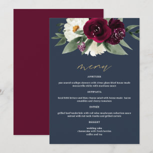 ROSA Rich Burgundy Floral Navy Blue 5x7" Menu