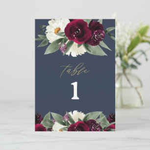 ROSA Rich Burgundy Floral Navy Blue Table Number