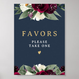 ROSA Rich Burgundy Floral Navy Take a Favour Sign