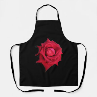 Rosa rossa su nero - grembiule floreale apron